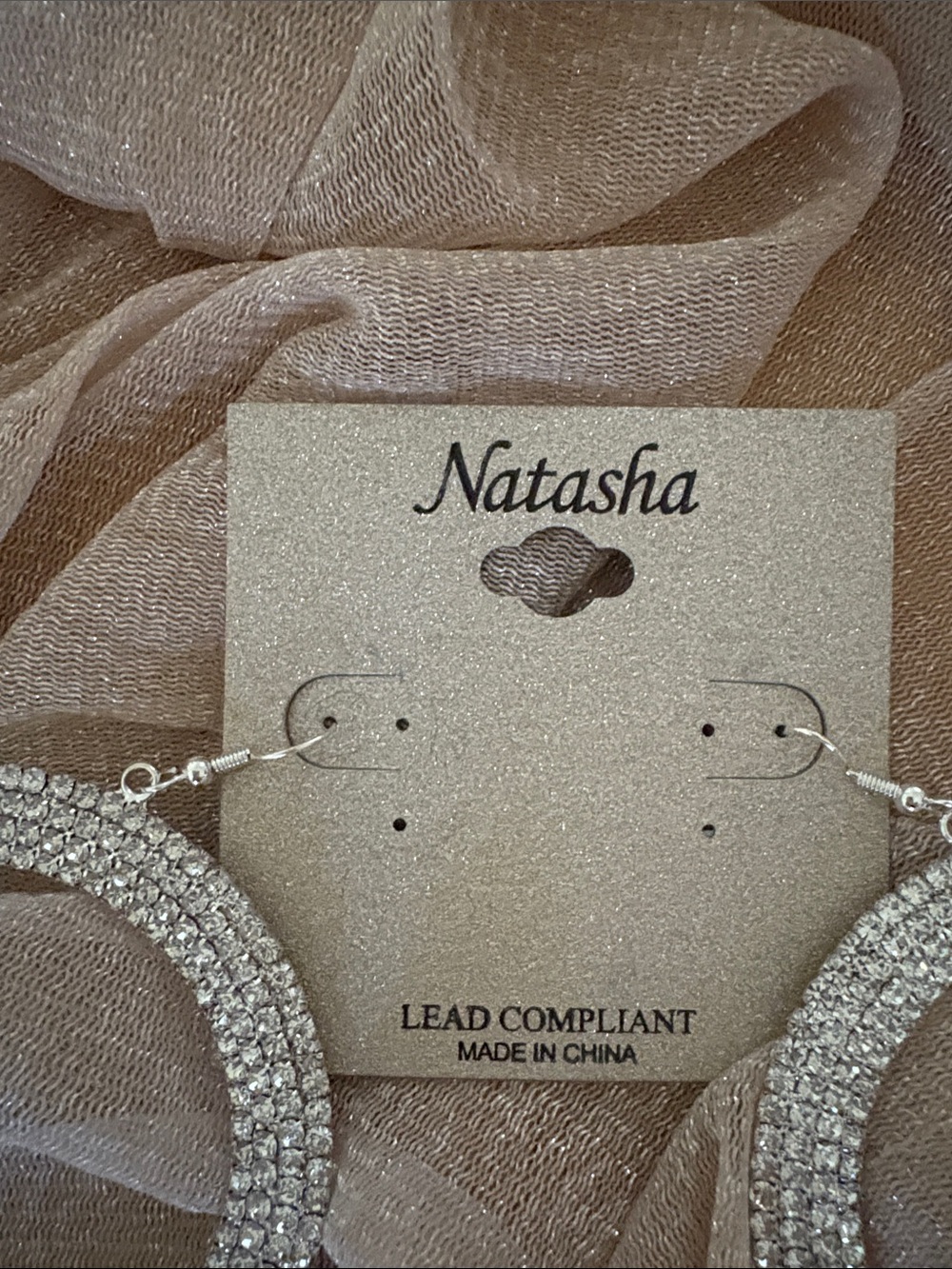 Natasha Couture Silver Rhinestone Double Hoop Dangle Earrings - Picture 4 of 5